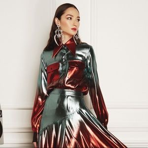 *NWT* VICTORIA HAYES CLASH POCKET METALLIC BLOUSE SIZE S